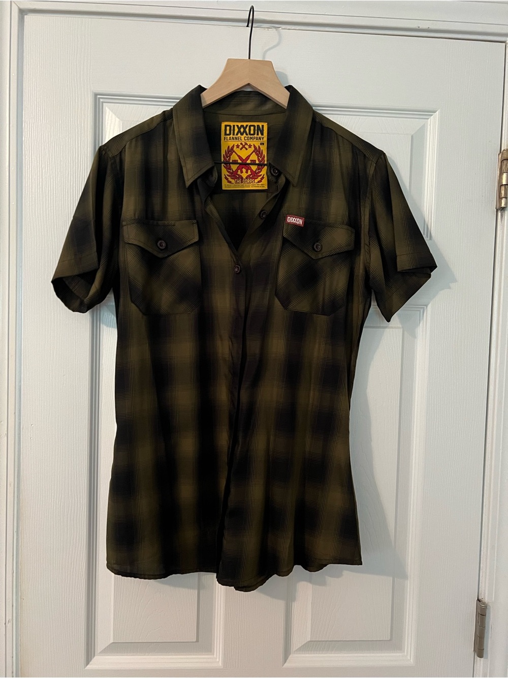 Dixxon Women’s Bamboo The Corps Olive Green Plaid Short-Sleeve Shirt